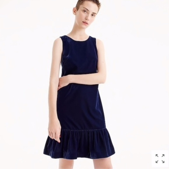 J.Crew Luxurious Blue Velvet Ruffle-Hem Drop Waist Sleeveless Dress Size 8 - Picture 1 of 16